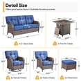 thumbnail image 5 of PARKWELL 8-Piece Outdoor Furniture Set with 30-Inch Propane Firepit - Rattan Cushioned Sofa and Wicker Swivel Glider Chairs,Outdoor Seating for Backyard Gatherings, Brown/Navy, 5 of 10