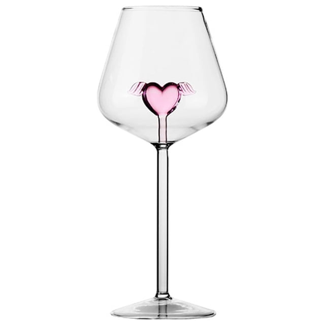 (Copa de vino Love/500ml) Copa de vino rosa de cristal de borosilicato alto
