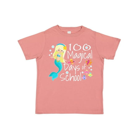 

Inktastic 100 Magical Days of School with Blue Mermaid and Fish Gift Toddler Boy or Toddler Girl T-Shirt