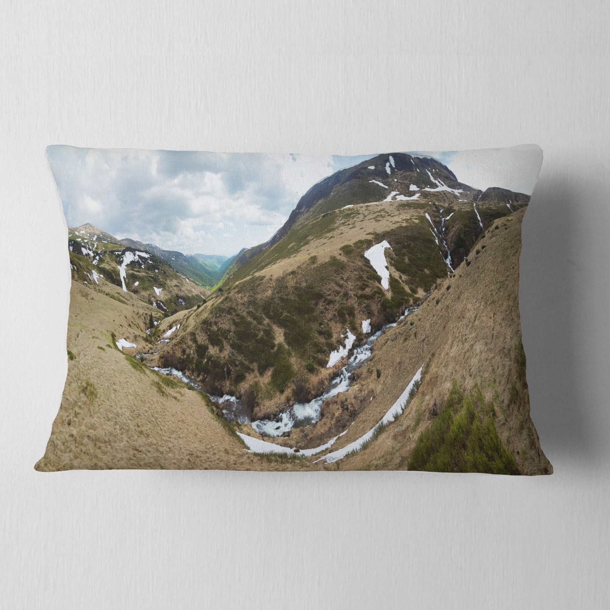 Designart Wild Sprint Mountain Panorama - Landscape Printed Throw Pillow - 12x20