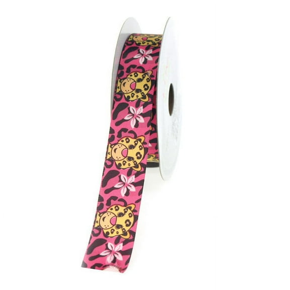 Aloha Leopard Hot Pink Satin Ribbon, 7/8-inch, 10-yard