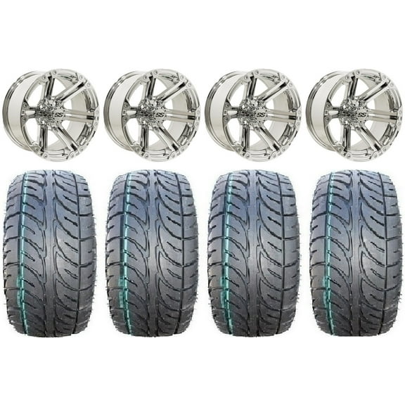 GTW Specter 14" Golf Cart Wheels Chrome 205x30 Fusion ST Tires E-Z-GO & Club Car