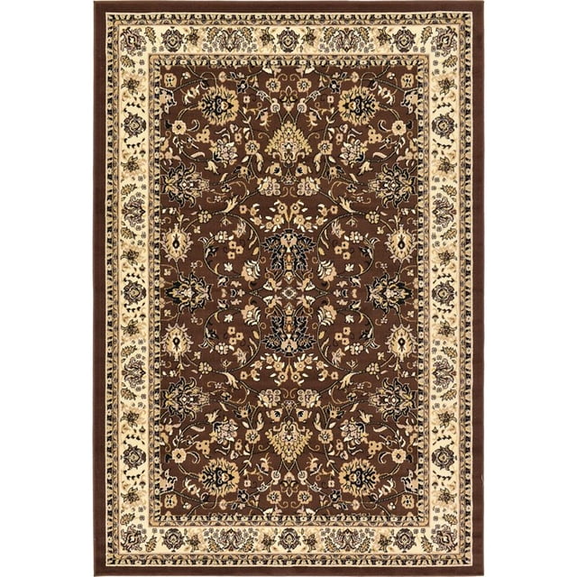 Unique Loom Sialk Hill Persian Floral Rug 6' x 9' Rectangle Brown/Ivory