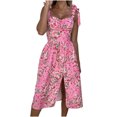 thumbnail image 1 of Pompotops Robe Nuisette Sans Manches Ample pour Femme, Imprimé Bohème, Robe de Plage Fendue, Robe Mi-Longue, 1 of 9