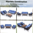 thumbnail image 4 of JERFIT 5-Piece Outdoor Patio Sectional Set with Swivel Rocking Chairs, PE Wicker 3-Seater Sofa Conversation Set with Wood Table for Poolside, Deck, Backyard, Blue, 4 of 10