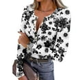 thumbnail image 2 of Women Ribbed Knit Long Sleeve Henley Shirts Button V Neck Floral Print Slim Fit Tunic Blouse Knitted Tops, 2 of 6