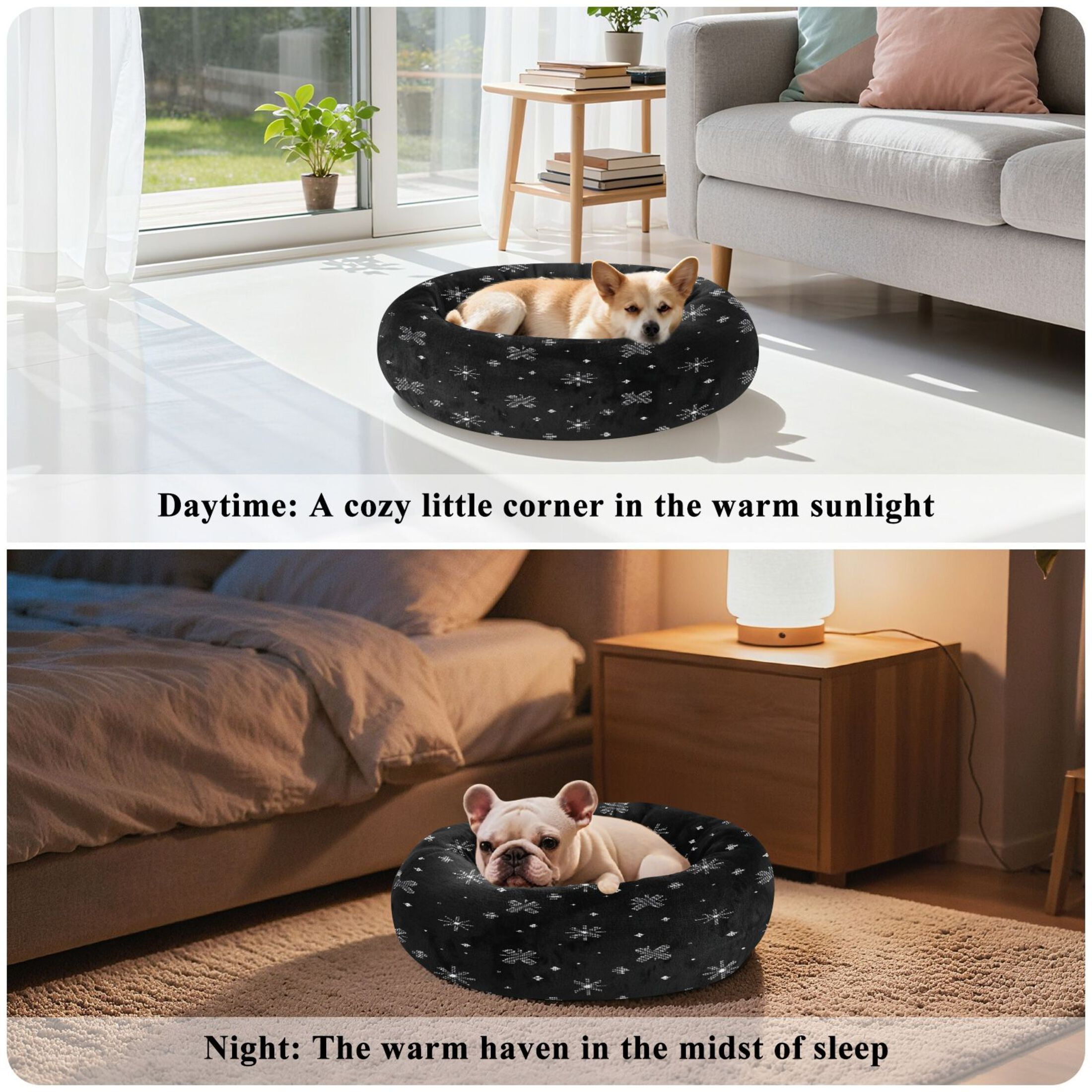 Iauyy Pet Couch Donut Cat Bed for Indoor Cats/Small Dogs Washable & Machine with Non-slip Bottom Calming Cat Furniture, A Small White Star (M)