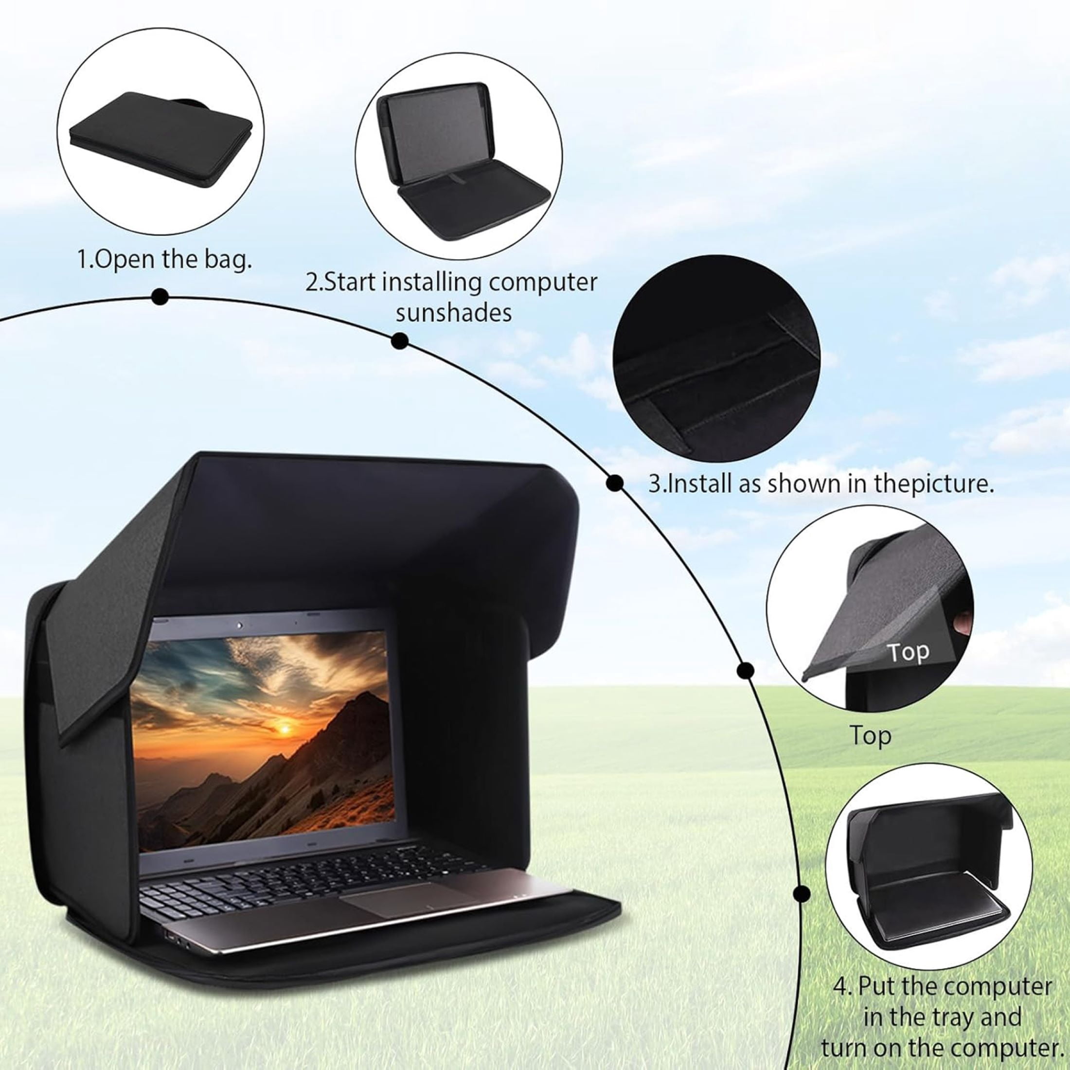 Laptop Sun Visor, EEEkit 12–14 inch Laptop Sleeve Sun Shade Bag, Foldable Hard Shell Protective Case for Outdoor Work