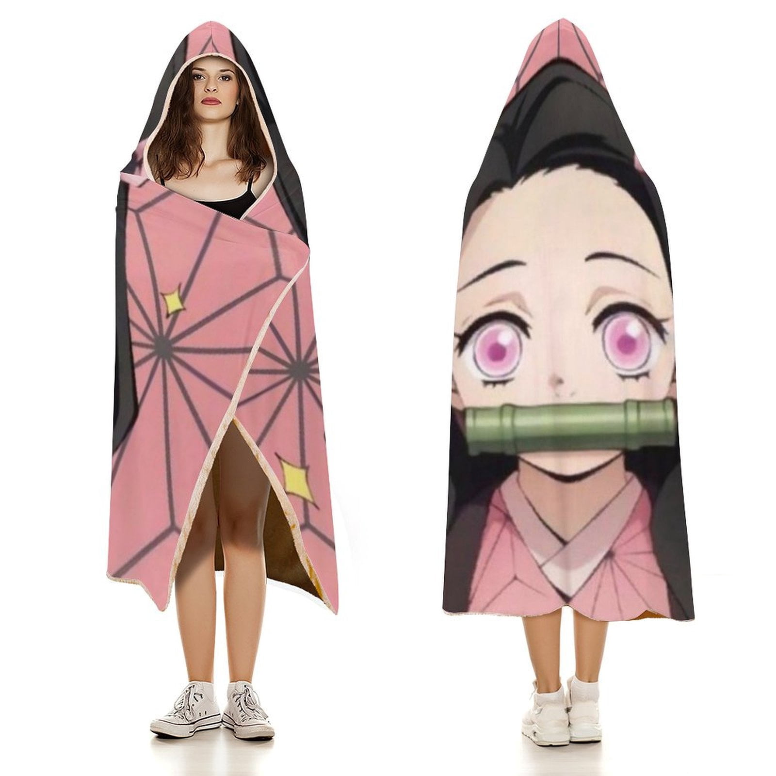 Kamado Nezuko Wearable Blanket Cloak Arctic Velvet Hooded Blanket Soft Fuzzy Hoodie Blanket Cape for Adults Kids 40"x50"
