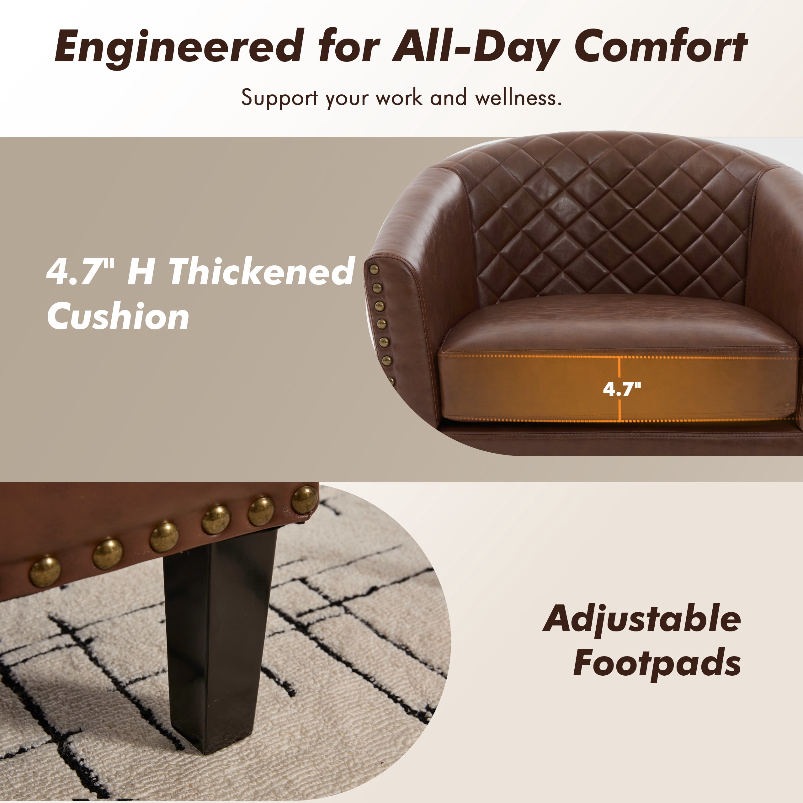 MOONMISS Barrel Accent Chair Club Armchairs Comfy chairs for Living Room, Bedroom,Brown
