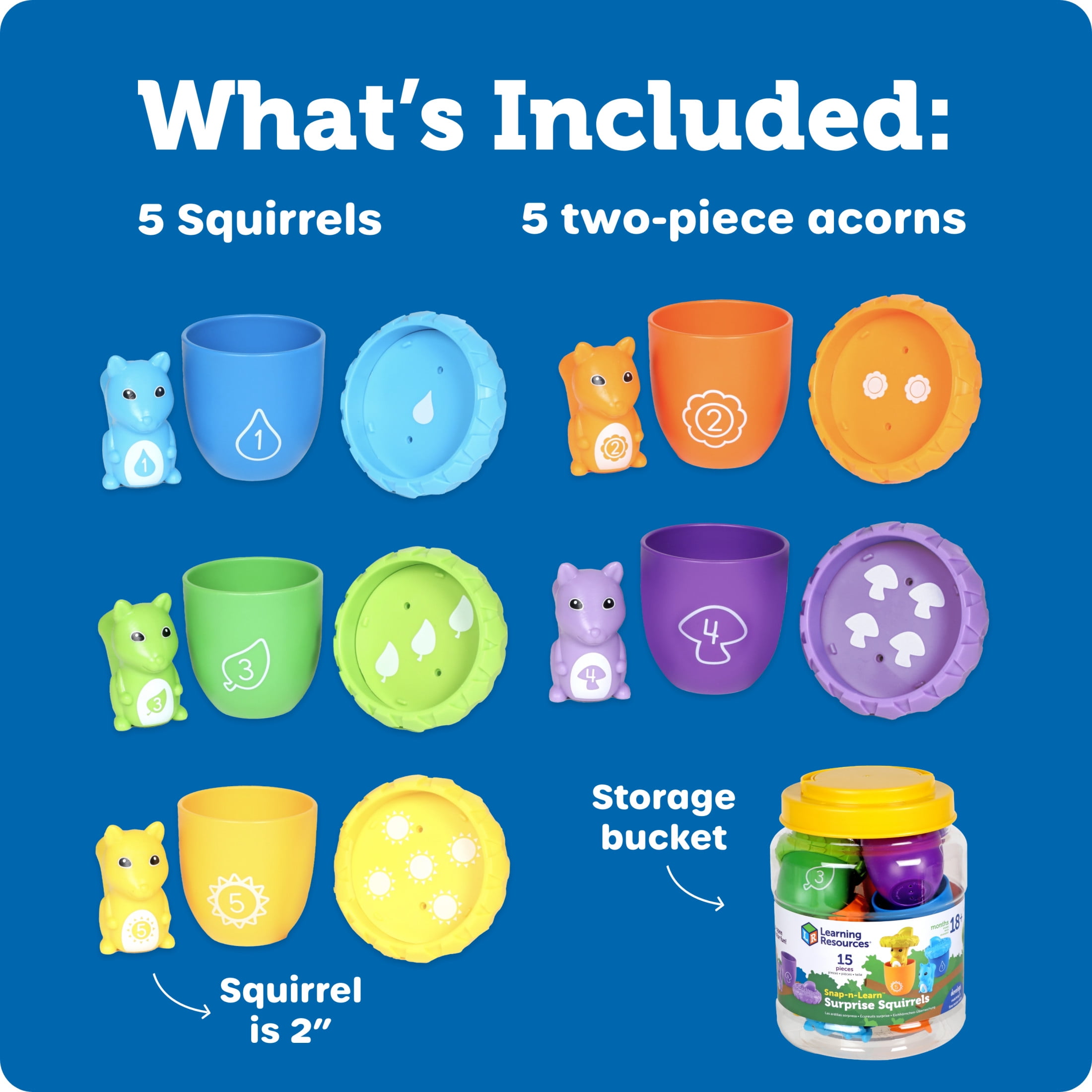 Learning Resources Snap-n-Learn Surprise Squirrels, Fine Motor Skills Toys, Ages 18 Months+