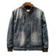 thumbnail image 4 of Chaqueta vaquera de lana con cremallera y cuello levantado para hombre, chaqueta informal británica ajustada negra para motocicleta, chaqueta de béisbol para hombre, abrigo vaquero 2024, 4 of 5