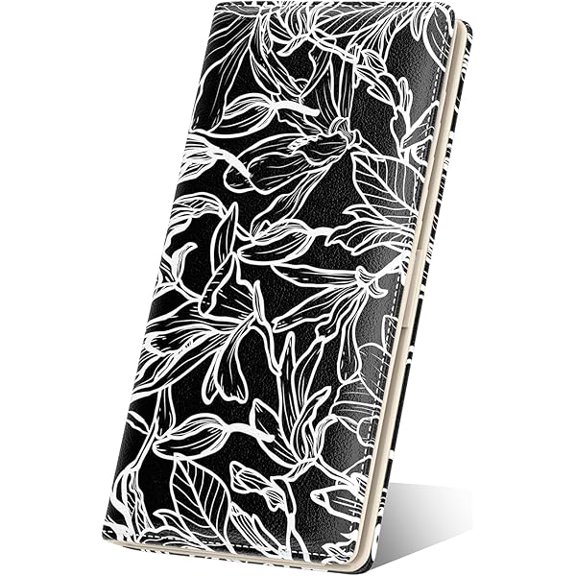 ZLC Womens Wallet, RFID Slim Wallets for Women, Thin Ladies Credit Card Holder Purse, Cute Leather Bifold Clutch Billfold with 11 Card Slots & ID Window, Black White Leaf