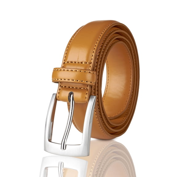 Sportoli Mens Belt Classic Stitched Genuine Leather Dress Belts - Black & More Colors