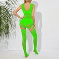 thumbnail image 6 of Elainilye Fashion Body Stockings for Women Sexy Garter Belt Sexy Hollow Out Perspective Suspender Mesh Stockings Jumpsuit,Green, 6 of 6