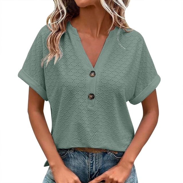 B91xZ Chemises d'Été pour Femmes Mode Automne Été Pull Col Rond Manches Courtes, Vert TTG
