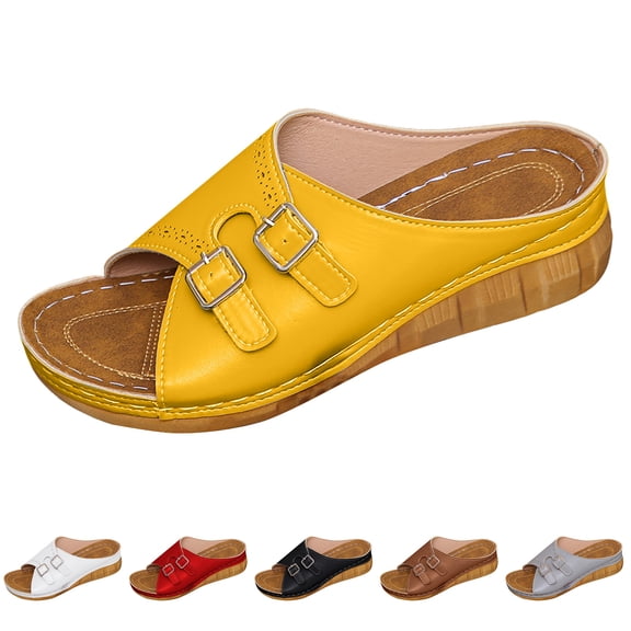 Modisza Orthopedic Wedge Sandals for Women Wide Width Open Toe Platform Wedges Slip on Comfortable Beach Walking Slippers size 6 Red