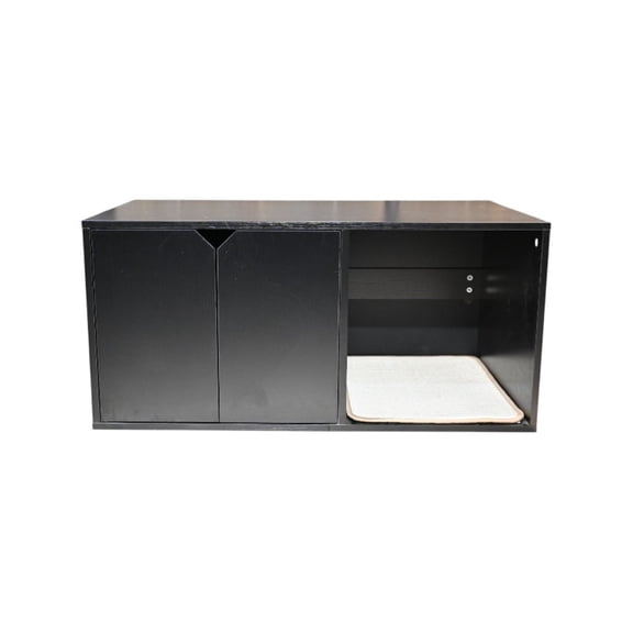 35.83" Cat Litter Box Enclosure Furniture (Scratch Pad Included), Modern Black Cat House with Corrugated Cardboard Scratching Pad - 35.83" x 20.47" x 17.05", 52 lbs