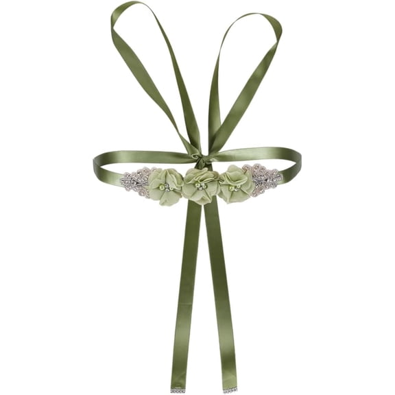 Wedding Bridal Belt Sash with Flower Rhinestone Pearl Satin Ribbon Bridal Belt Waist Sash for Wedding Polyester