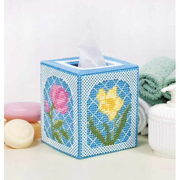 Mary Maxim Floral Trellis Plastic Canvas Tissue Box Cover