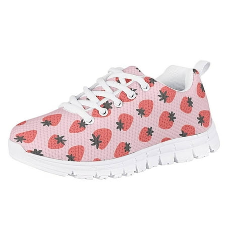 

Pzuqiu Kids Running Shoes Pink Strawberry Pattern Ultralight Comfortable Sneakers Breathable Mesh Shoes for Girls Boys Size 5