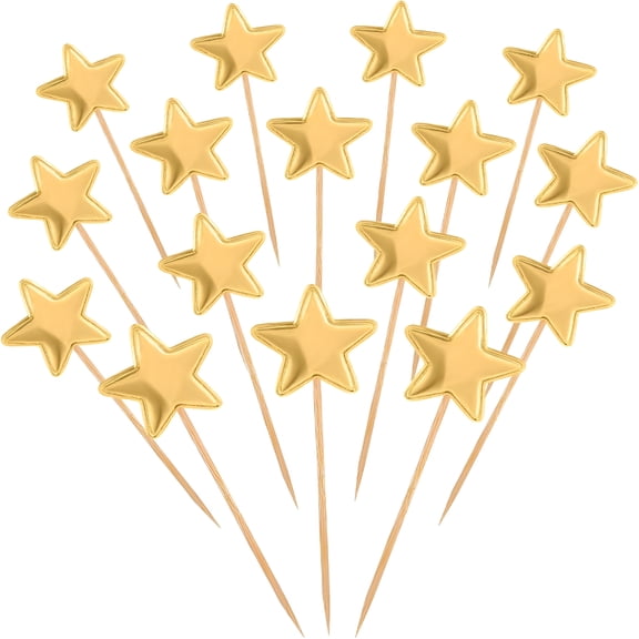 BESTSKY 50 Pcs Gold Star Cupcake Toppers,Stars for Cake Decorating Star Cake Toppers Gold Cupcake Toppers Sticks for Wedding Engagement Bridal Shower Birthday Party