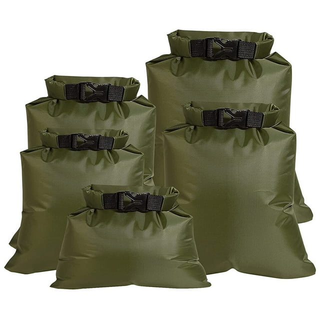 Lot de 5 Sacs Étanches Secs pour Kayak, Dérive, Transport, Vélo, Randonnée, Rafting, Canotage, Sac Pliable Portable de Randonnée, Natation, Voyage, Vert Armée