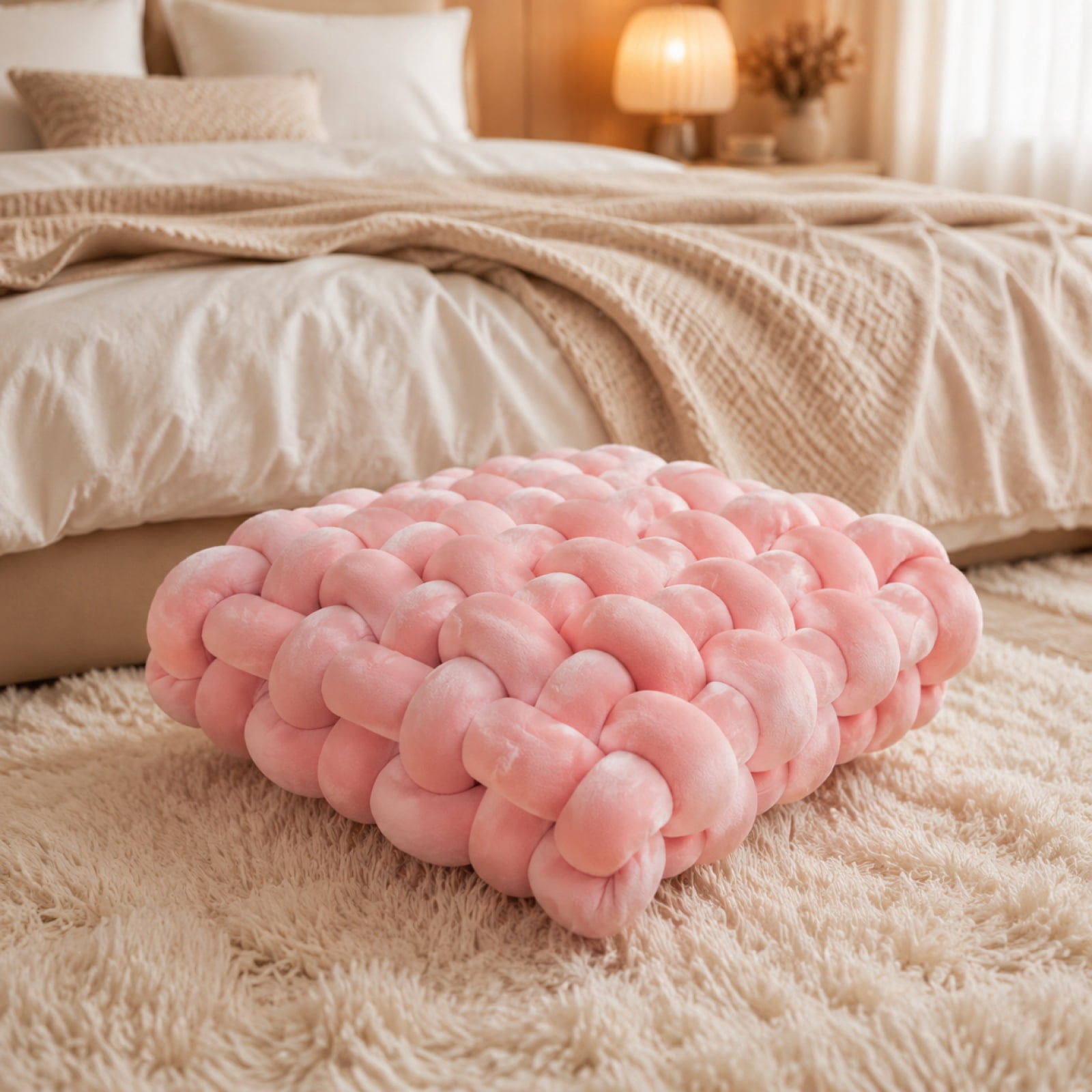 Knot Pillow Meditation Cushion, Large Floor Cushions Sitting Funky Throw Pillows Chair Pillows, Soft Pads Square Knotted Seat Cushions for Home Decoration Living Room Bedroom Sofa Couch