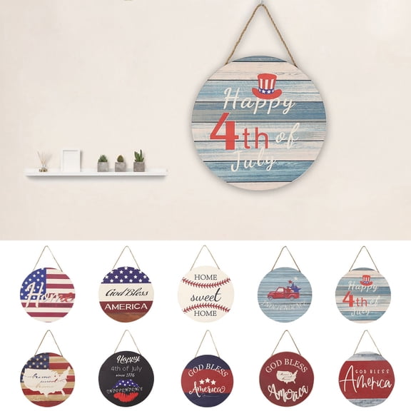 Independence Day Wooden Door Sign Wreath Decoration Door Hanging Wall Hanging Home Decoration 1Pc, Round Wooden Door Sign For Independence Day Decor, Patriotic 4Th Of July Wooden