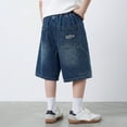 thumbnail image 5 of Jean Shorts Boys Elastic Waist Straight Leg Jeans Shorts Casual Loose Fit Denim Shorts with Pockets 7-8 Years Shorts Boys, 5 of 6