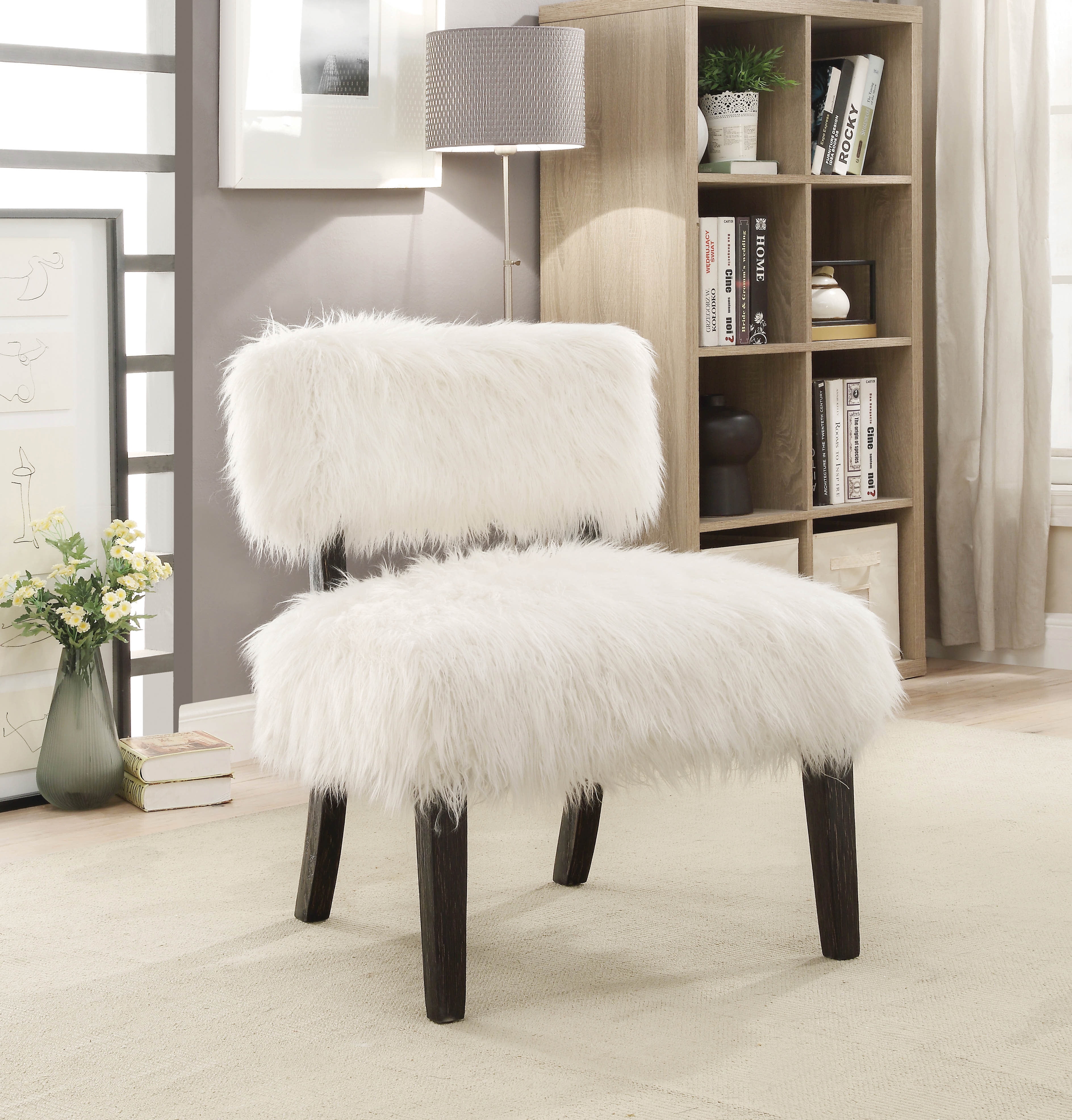 Furniture of America Contemporary Faux Fur Danelle Accent Chair, White