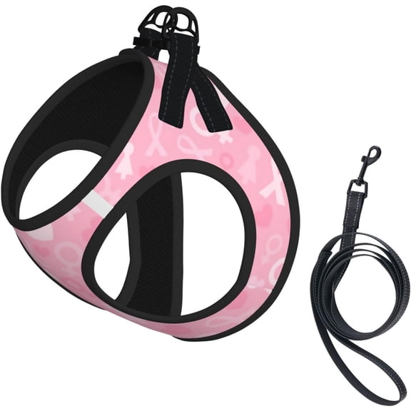 Breast Cancer Awareness No Pull Dog Harness and Leash Set, Cute Reflective Adjustable Vest for Small Dogs,Breathable Mesh Puppy Harness for Walking Hiking,Small