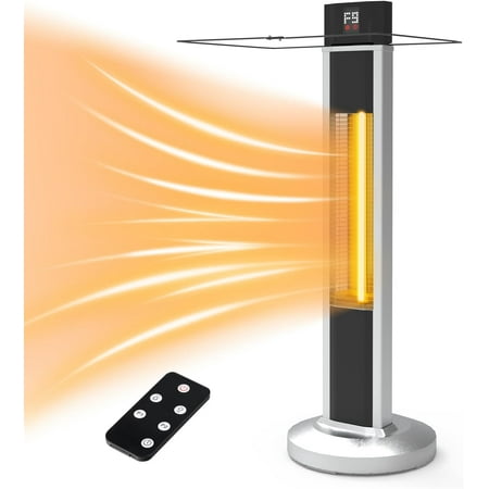 Outdoor Electric Patio Heater, 1500W Infrared Patio Heater with Remote, 9 Heat Levels, 24H Timer, Tip-Over & ip34 Protection, 35In Towel Space Heater for Backyard