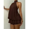 thumbnail image 2 of Dresses for Women Chiffon Halter Wedding Guest Dresses Ruffle Summer Mini Dress Formal Dresses for Women Color Brown Size XS, 2 of 6