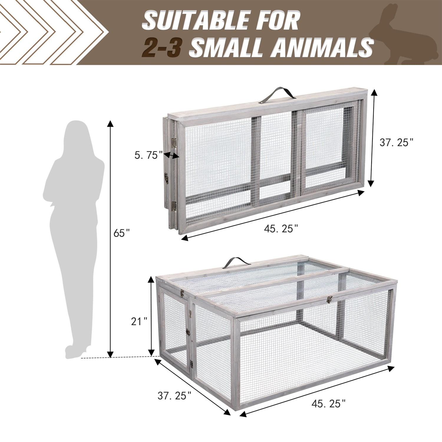 Pefilos 45" Outdoor Bunny Cage Folding Rabbit Hutch, Chicken Coop with Run, Wooden Poultry Hutch, Gray Pefilos 45" Outdoor Bunny Cage Folding Rabbit Hutch, Chicken Coop with Run, Wooden Poultry Hutch, Gray