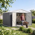 thumbnail image 2 of Vyrox 10x8 FT Metal Outdoor Storage Shed, Steel Garden Tool Shed, All-Weather with Lockable Doors & Sloping Roof for Bike, Trash Can, Lawn Mowers, Backyard, Gray, 2 of 7