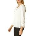 thumbnail image 5 of INSPIRE CHIC Women's Ruffle Blouse Wear-to-Work Elegant V Neck Long Sleeve Dressy Top XS White, 5 of 9
