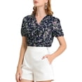 thumbnail image 1 of INSPIRE CHIC Women's Floral Print Rufle Button Up Puff Short Sleeves Blouse Top, 1 of 6