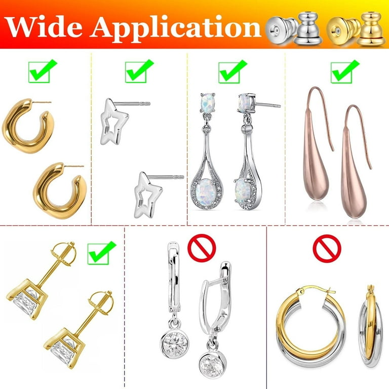 Kerryjewl 18K Gold Locking Secure Earring Backs for Studs, Silicone Earring  Backs Replacements for Studs/Droopy Ears, No-Irritate Hypoallergenice