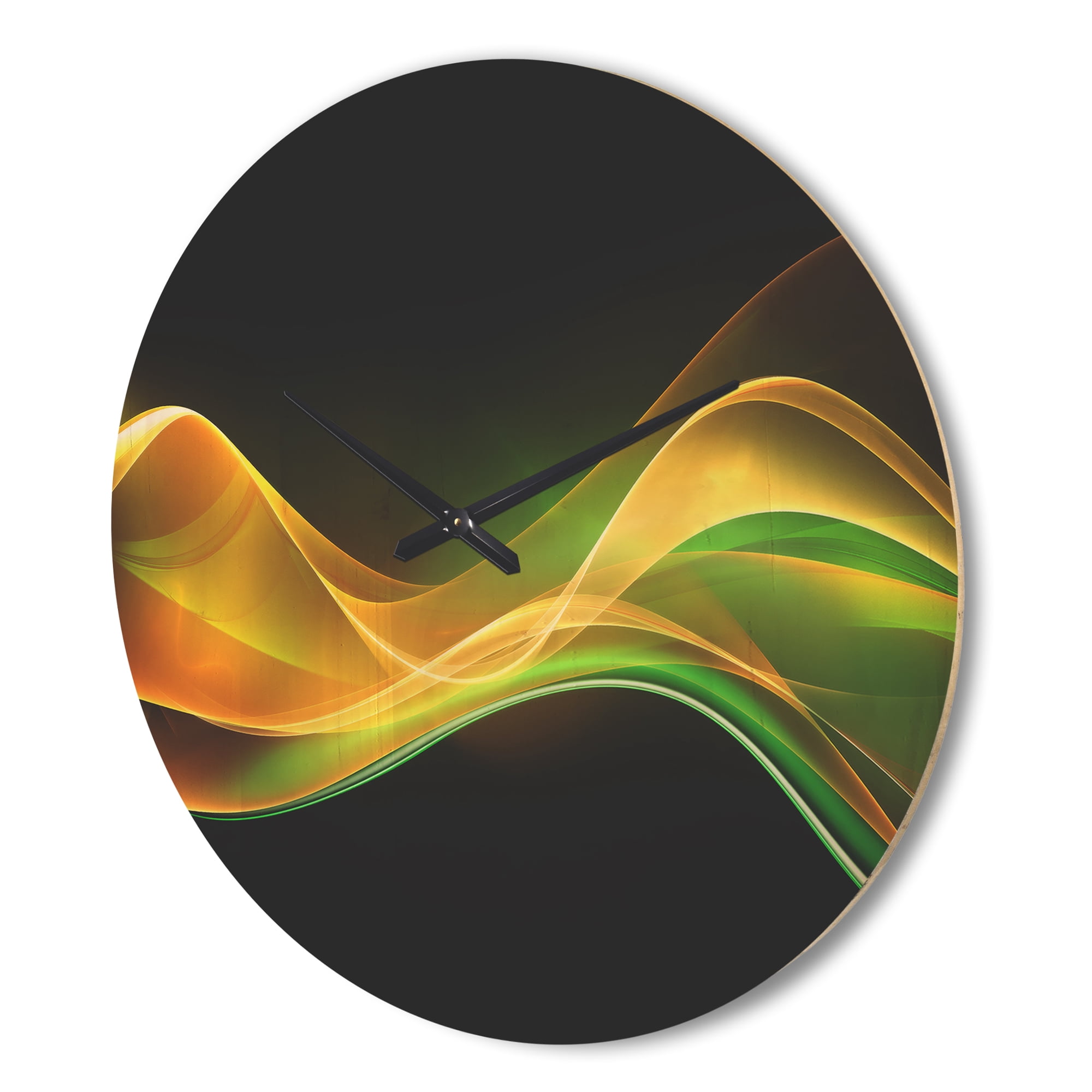 Designart '3D Green Gold Wave Design ' Modern Wood Wall Clock