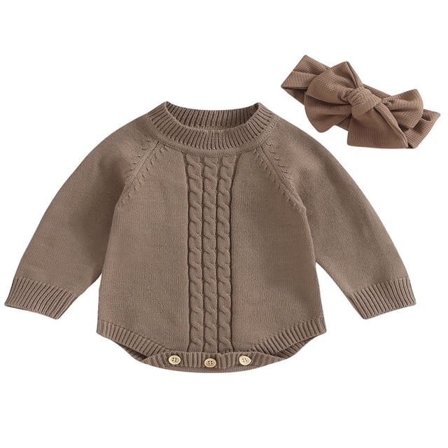 Barboteuse pour Bébé Manches Longues Justaucorps Tricoté Automne Hiver Hauts Chauds
