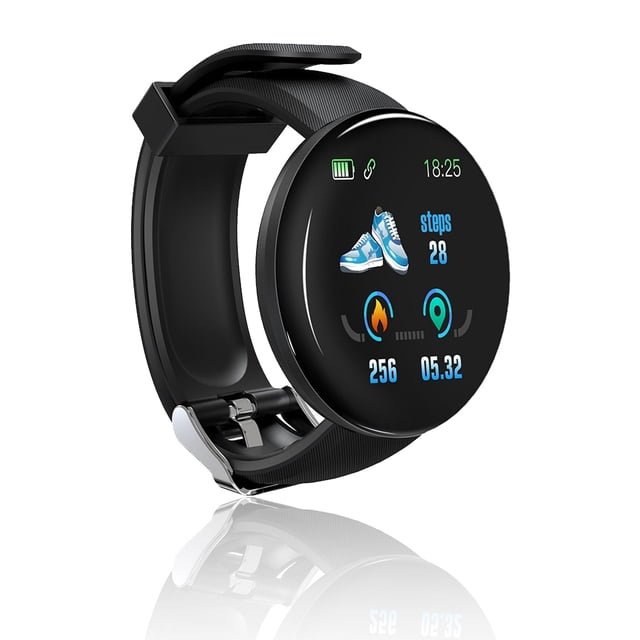 Matsuzay Reloj inteligente inalámbrico de plástico Pantalla redonda portátil Reloj de compatible con Bluetooth de presión arterial alimentado Relojes inteligentes Negro