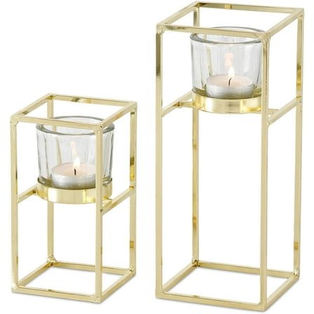 Tribeca Tower Gold Metal Candle Holders, Set of 2, Votive or Tealights