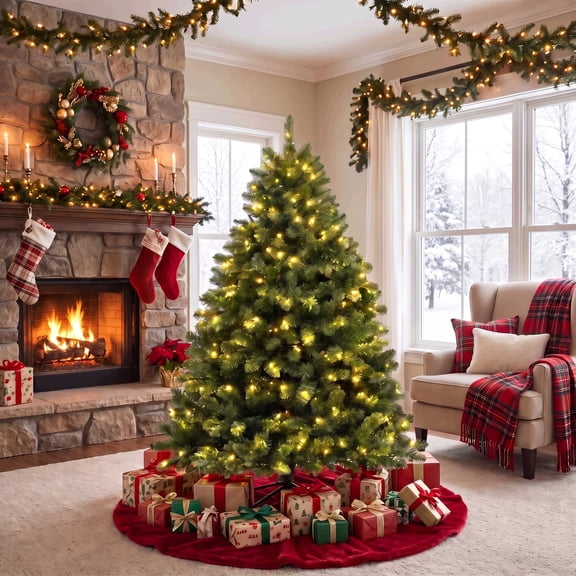 VOLIVO 6ft Christmas Tree Artificial, Pre-lit with 250 LED Warm White Lights, 800 Branch Tips, Foldable Sturdy Metal Stand for Festival Home, Office Decor, Indoor and Outdoor