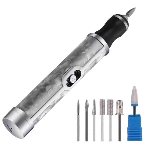 Portable Electric Nail File, Cordless Nail Drill, 4 Speeds Manicure Pedicure Nursing Tool with 7 Replacement Heads, Grey, 12.5 cm