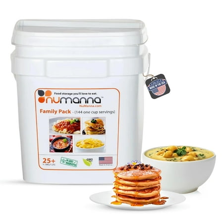 NuManna INT-NMFP 144 Meals, Emergency Survival Food Storage Kit, Separate Rations, in a Bucket, 25 Plus Year Shelf Life, GMO-Free