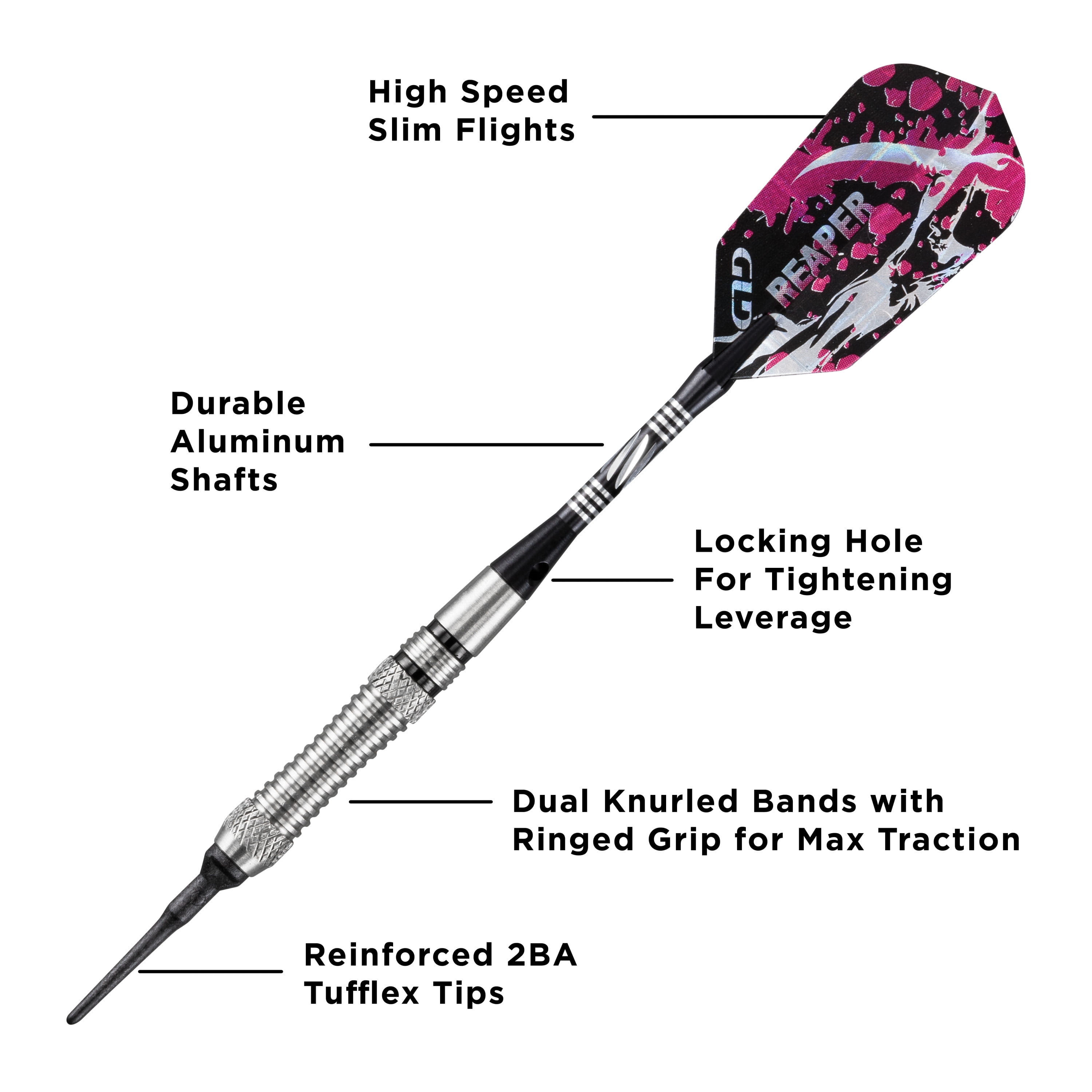 Viper Grim Reaper 80% Tungsten Soft Tip Dart Set, Grooved, 18 Grams