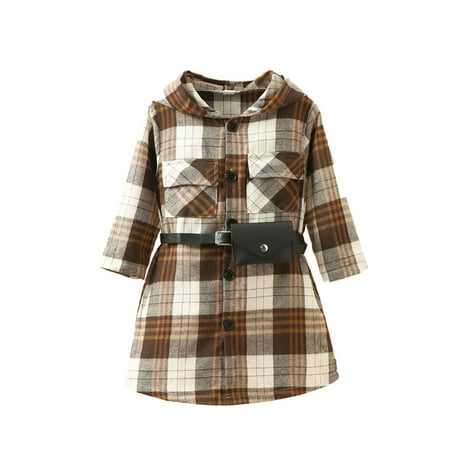 

Winter Savings Clearance! Dezsed 5-7Years Plaid Hooded Jackets For Kids Girls Autumn Winter Woolen Belt Waist Bag Medium Long Coat Girls Clothes Children Outerwear With Pocket