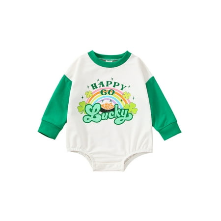 

Seyurigaoka Baby Boys Girls St Patrick s Day Romper Tops Casual Long Sleeve Rainbow Letter Print One-Piece Bodysuit