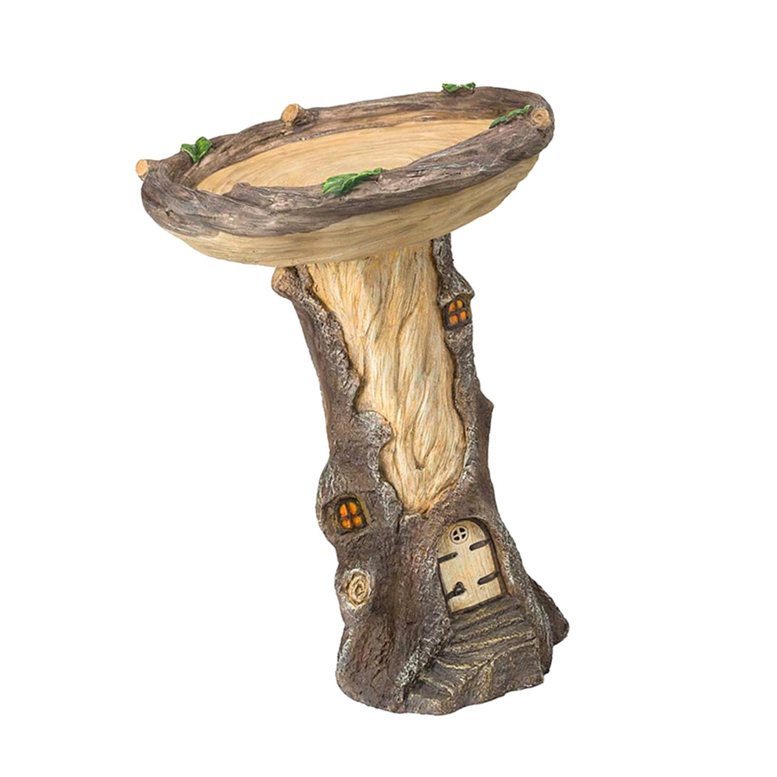 SunniMix Garden Bird Bath Bowl Tree House Statue Figurine Courtyard Deck Resin Feeder